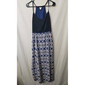 J Crew navy blue indigo tie dye strappy maxi dress Sz 8 Geometric